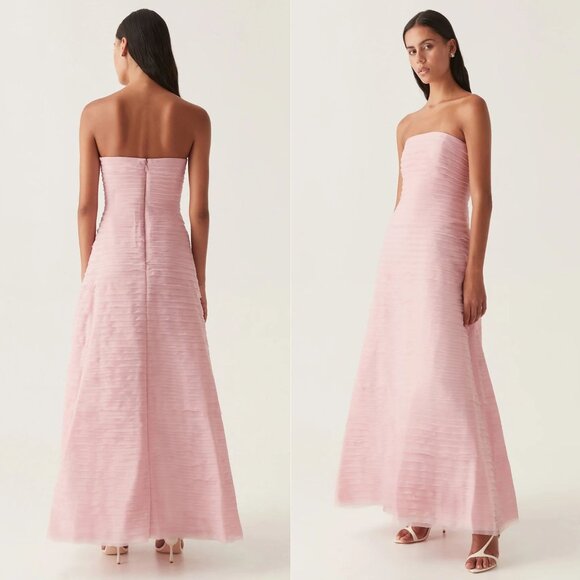 Aje Soundscape Maxi Dress Chalk Pink Strapless‎ Ruffle Tiered Size US 2 AU 6 - Picture 16 of 16